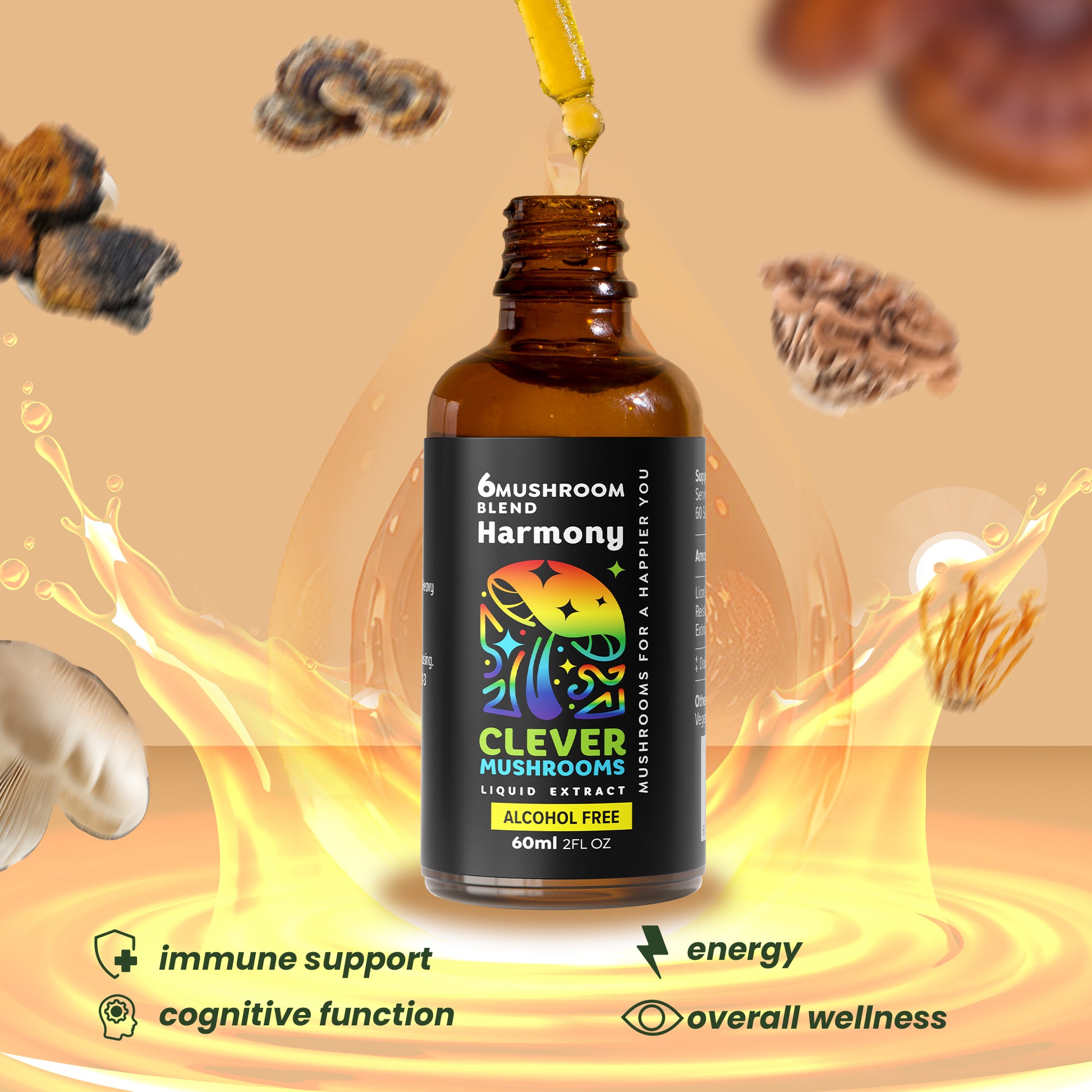 Our tinctures are derived from 100% fruiting bodies of mushrooms, sustainably grown in the USA to ensure superior quality and potency. Utilizing a dual extraction process, we capture both water and alcoh0l-soluble compounds, maximizing bioavailability for an optimal experience.