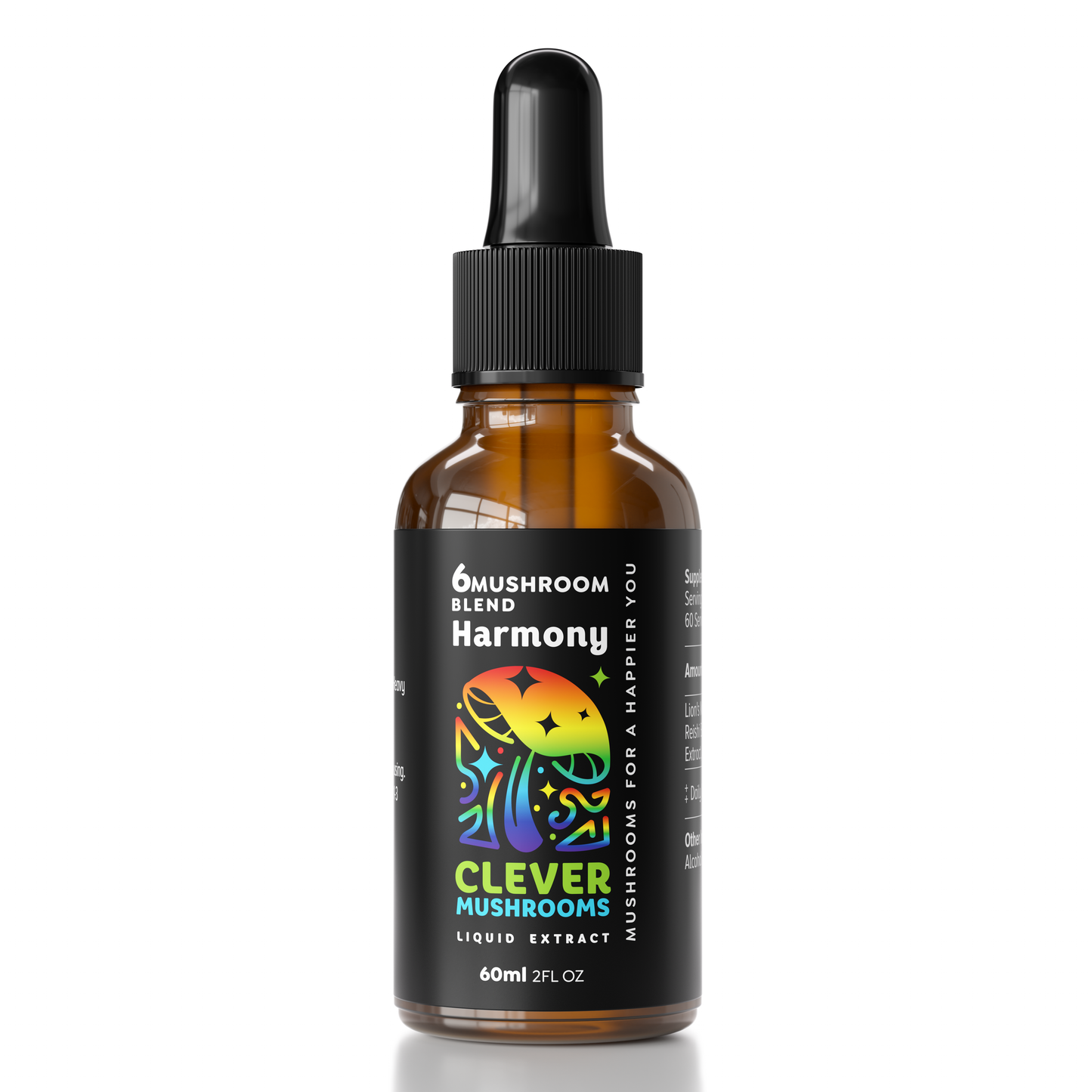 Clever Mushrooms 6-Blend Mushroom Extract 30ml Dropper Bottle - Comprehensive Immune and Cognitive Support