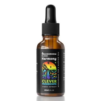 Clever Mushrooms 6-Blend Mushroom Extract 30ml Dropper Bottle - Comprehensive Immune and Cognitive Support